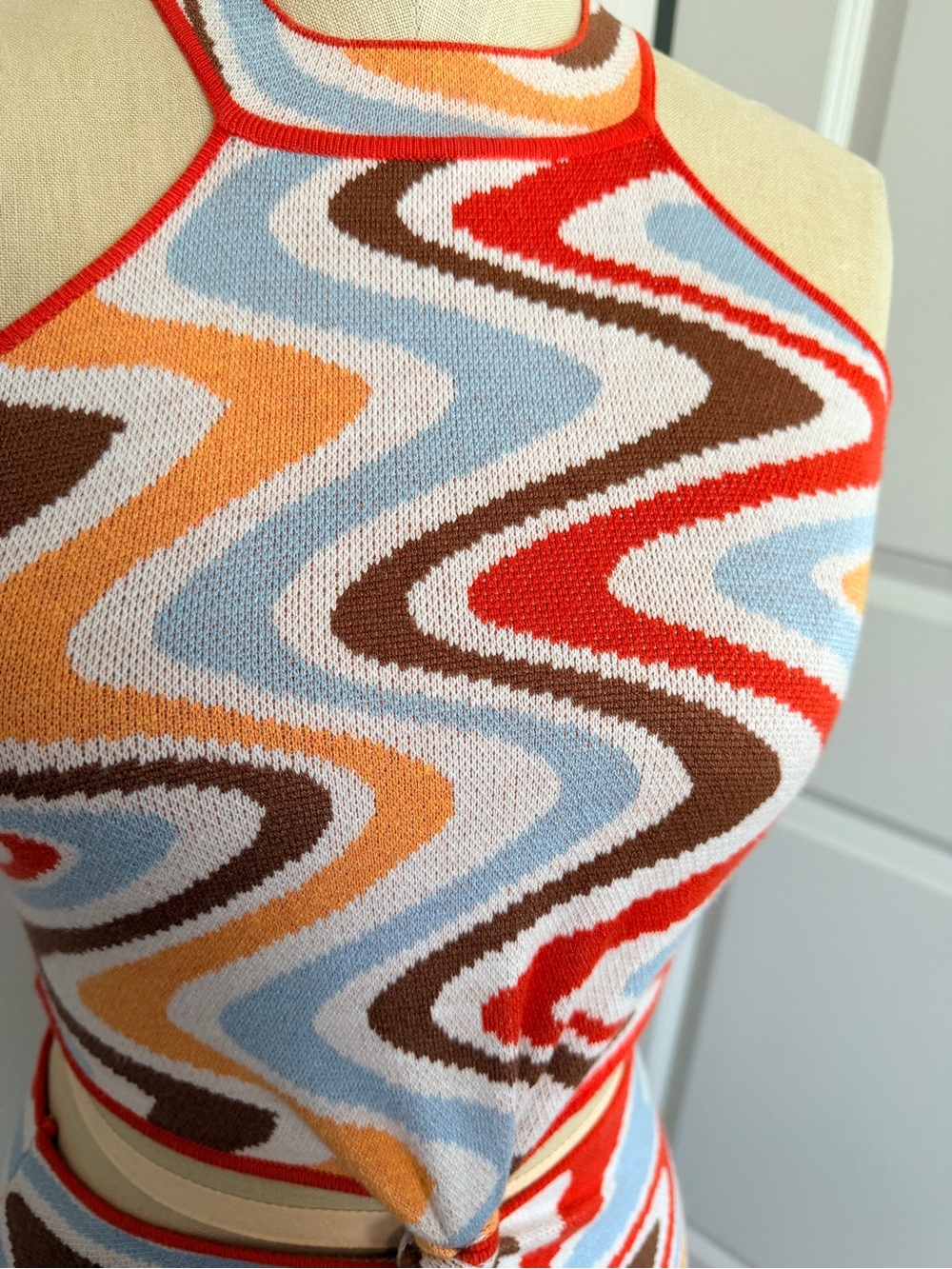 Princess Polly Coral & Cream Knit Halter Dress - Picture 5 of 6